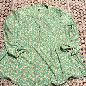 Kim Rogers Green Floral Blouse with 3/4 Sleeves